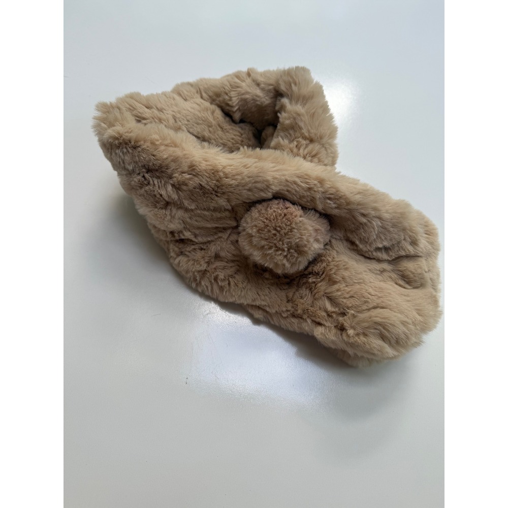 Zara Accessories Faux Fur Pull-Through‎ Scarf Tan Beige Pom Pom Neck Warmer